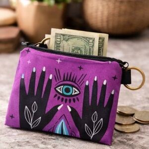 Purple Hamsa Evil Eye Coin Pouch Keychain Boho Mystic Wallet Y2K Spiritual New
